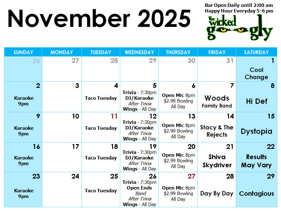 September 2025 activity/entertainment schedule