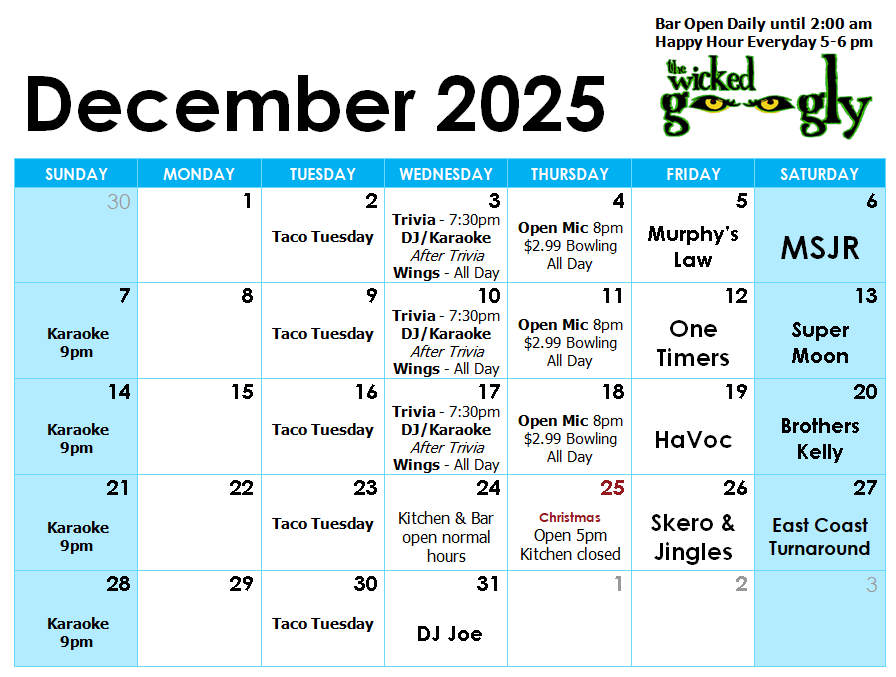 September 2025 activity/entertainment schedule