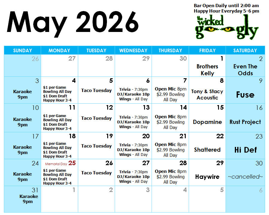 September 2025 activity/entertainment schedule