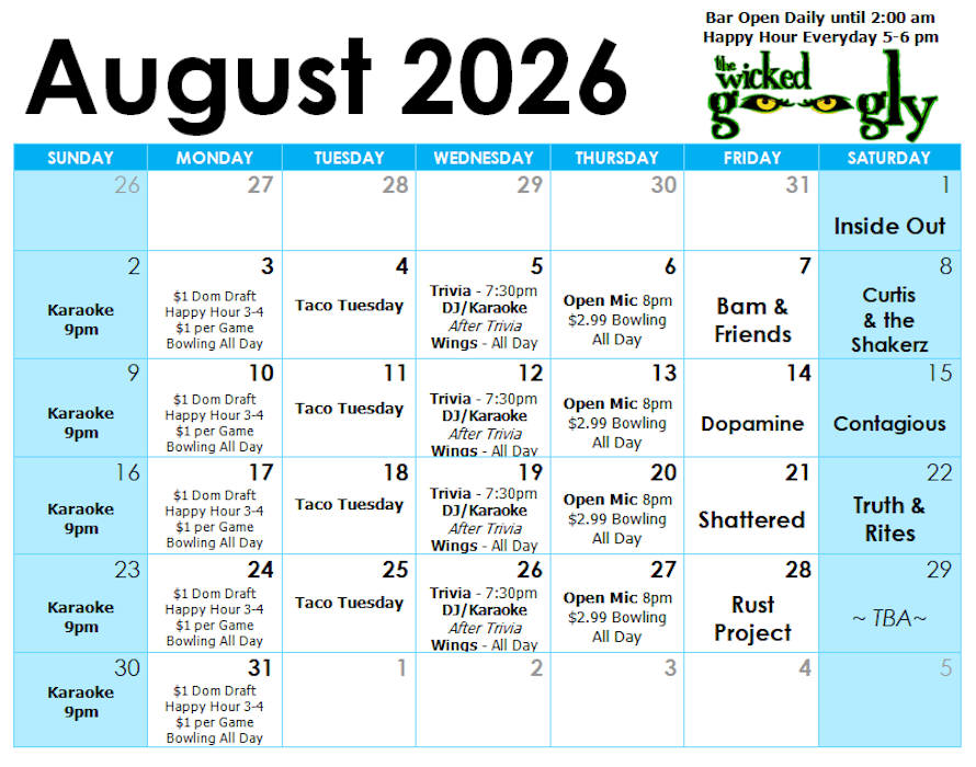September 2025 activity/entertainment schedule